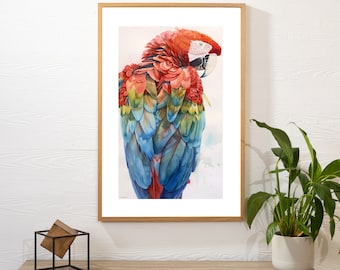 オウムのプリント 熱帯の鳥 水彩画 壁アート エキゾチックな鳥 オウム