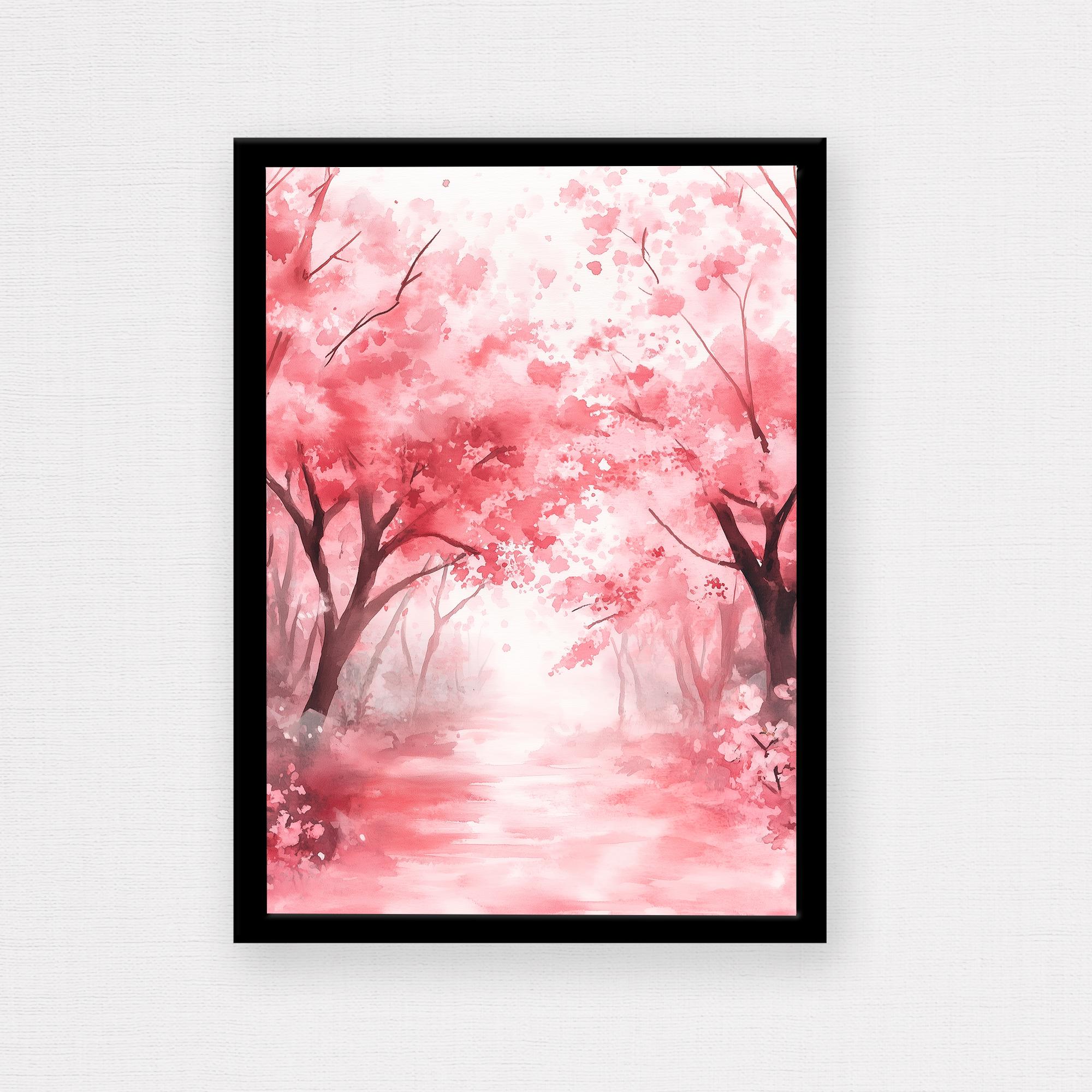 Japanese Cherry Blossom Tree Watercolor Print of Pink Sakura Blossoms ...