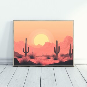 Desert Landscape Art for Southwest Decor Desert Sunset Painting Saguaro Cactus Art Gift for Nature Lover Modern Home Red and Orange Wall Art