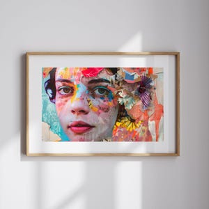 Abstract Woman Portrait Mixed Media Portrait for Maximalist Home Decor Colorful Abstract Artwork for Modernist Home Decor Housewarming Gift