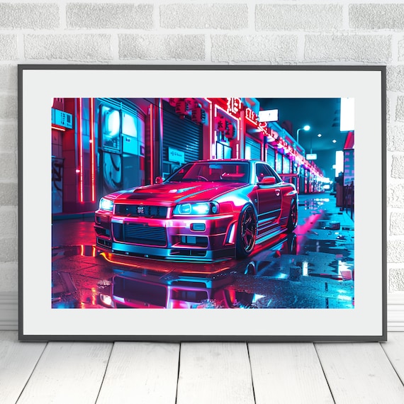 日産スカイライン GTR R34 JDM レジェンド ポスター サイバーパンク