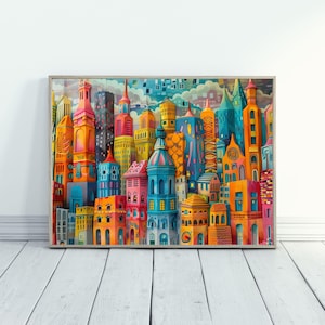 City Skyline Art Urban Abstract Art for Living Room Modern City Art Colorful Abstract Art for Modern Home Decor Urban Art for City Decor