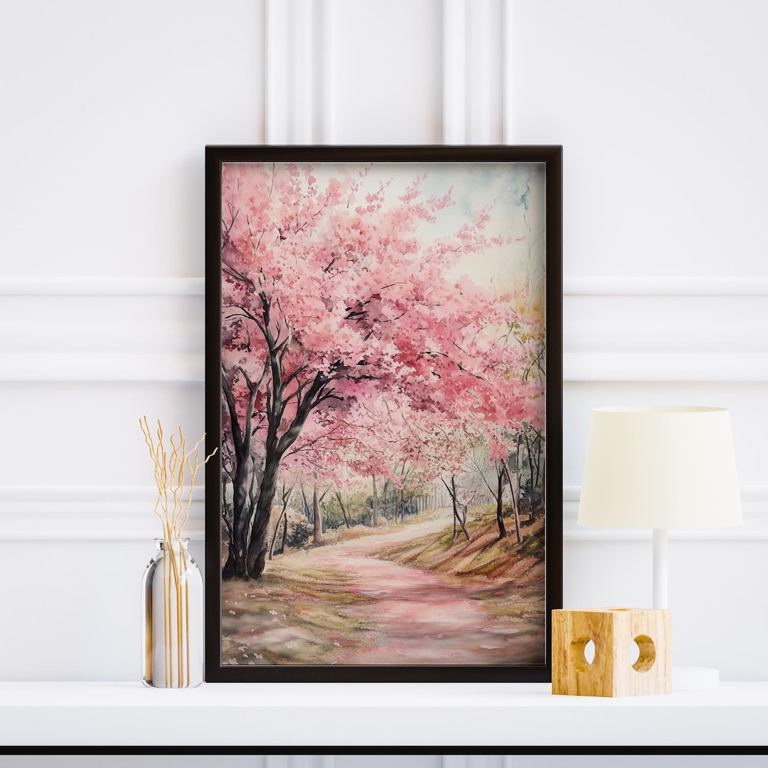 Japanese Cherry Blossom Tree Watercolor Print of Pink Sakura Blossoms ...