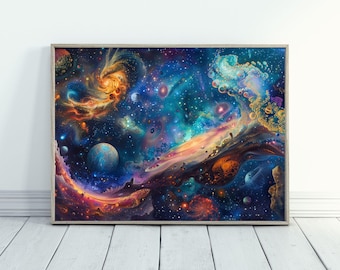 Outer Space Art Gift for Space Lover Cosmic Artwork for Astronomy Lover Outer Space Wall Decor for Teens Room Colorful Abstract Art