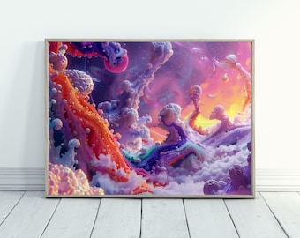 Regalo de arte espacial abstracto para amantes del espacio, obra de arte cósmica para amantes de la astronomía, decoración de pared del espacio exterior para habitación de adolescentes, arte abstracto colorido