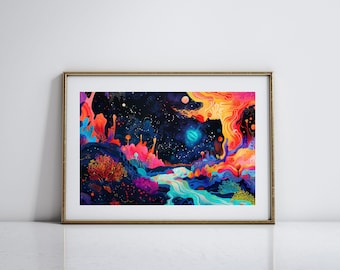 Abstract Space Art Gift for Space Lover Cosmic Artwork for Astronomy Lover Outer Space Wall Decor for Teens Room Colorful Abstract Art
