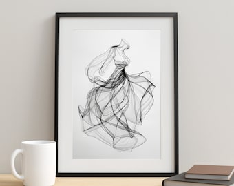 Kleid Zeichnung Mode-Illustration Skizze Sleek Moderne Mode Kunstwerk Elegante Wand-Dekor Minimalistische Illustration Zeitgenössische Kunst für Zuhause