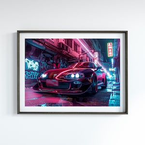 Toyota Supra MK4 Cyberpunk Art JDM Poster for Garage Art Motorsports Gift for Car Enthusiast Classic Car Poster for Office Car Lover Gift