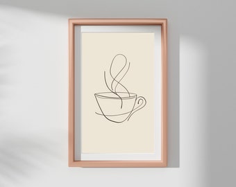 Minimalist Coffee Cup Line Art Simple Sketch Modern Kitchen Decor Elegant Artwork for Coffee Lovers Unique Gift Contemporary Home Art