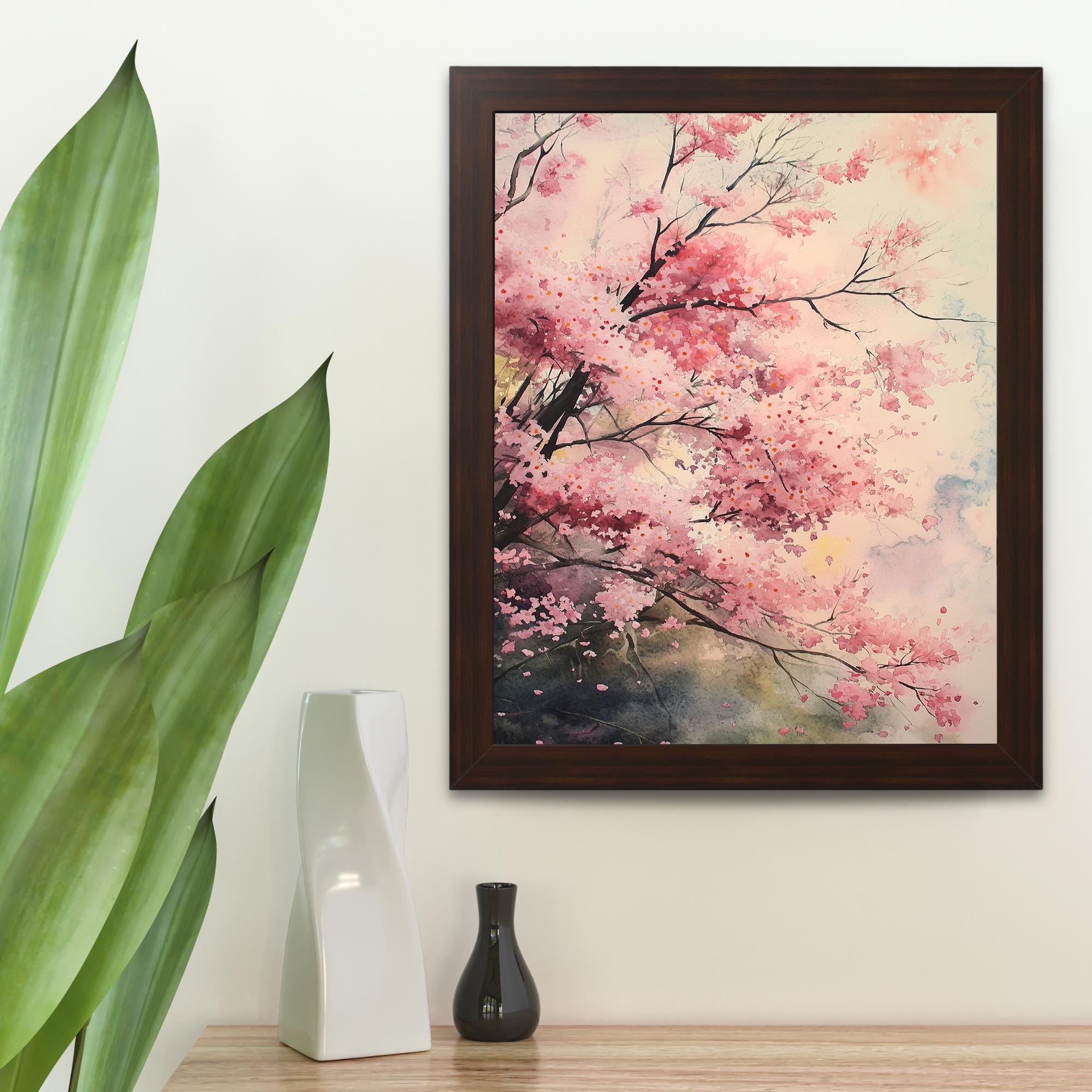 Japanese Cherry Blossom Tree Watercolor Print of Pink Sakura Blossoms ...