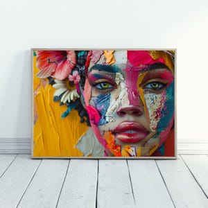 Abstract Woman Portrait Mixed Media Portrait for Maximalist Home Decor Colorful Abstract Artwork for Modernist Home Decor Housewarming Gift