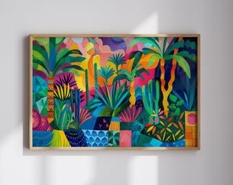 Abstract Jungle Art Gift for Nature Lover Colorful Abstract Print Bold Geometric Art Tropical Jungle Art for Maximalist Home Decor