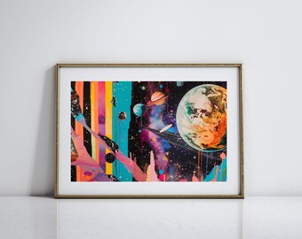 Planetary Art Comsic Wall Decor for Space Lover Gift Galaxy Artwork for Outer Space Gift Eclectic Maximalist Wall Art Sci-Fi Decor