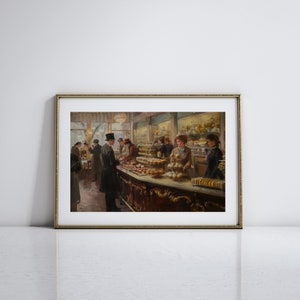 Vintage Parisian Art for Living Room French Bakery Art for Kitchen French Boulangerie Antique Oil Painting Print for Parisian Home Decor