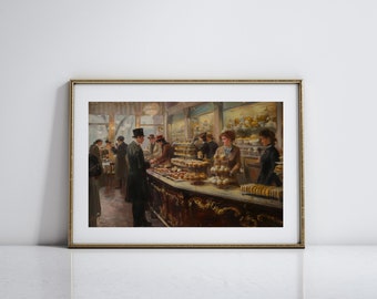 Vintage Parisian Art for Living Room French Bakery Art for Kitchen French Boulangerie Antique Oil Painting Print for Parisian Home Decor