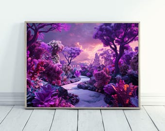 Fantasy Landscape Art Colorful Print for Maximalist Decor Forest Landscape Art Nature Lover Gift Purple Artwork Fantasy Forest Art