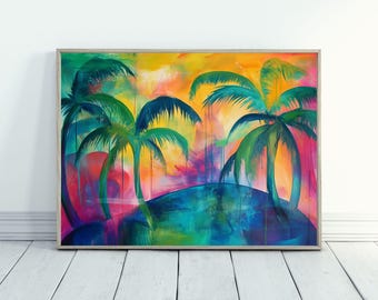 Arte de palmeira para decoração de casa tropical Arte abstrata colorida para decoração de casa modernista Arte de praia abstrata para decoração costeira moderna