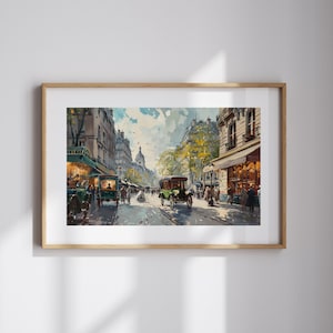 Vintage Parisian Art for Living Room Paris Street Art for Parisian Home Decor Paris Street Scene Antique Oil Painting Print French Cafe Art
