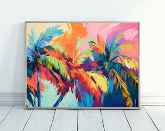 Arte de palmeira para decoração de casa tropical Arte abstrata colorida para decoração de casa modernista Arte de praia abstrata para decoração costeira moderna