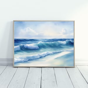 Ocean Wave Art for Coastal Decor Watercolor Painting Print Soft Blue Wall Art Ocean Lover Gift for Modern Beach House Decor Minimalist Art