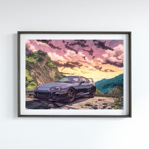 Toyota Supra MK4 JDM Poster for Garage Art Motorsports Gift for Car Enthusiast Classic Car Poster for Office Car Lover Gift Car Illustration