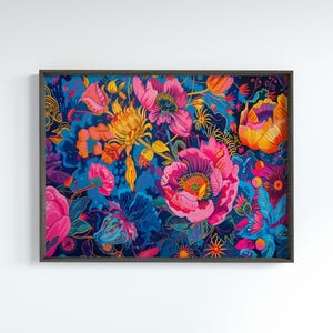 Abstract Floral Artwork for Modern Home Decor Colorful Abstract Wall Art for Living Room Maximalist Artwork Eclectic Home Decor