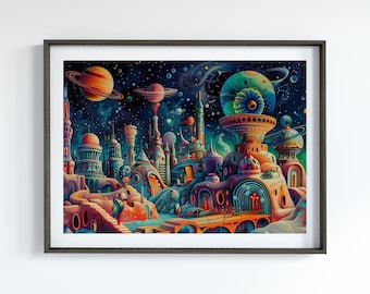 Abstract Space Art Gift for Space Lover Cosmic Artwork for Astronomy Lover Outer Space Wall Decor for Teens Room Colorful Abstract Art