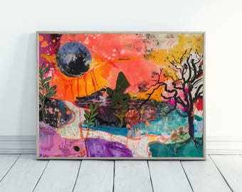 Abstract Landscape Art for Eclectic Maximalist Decor Nature Art for Modernist Home Decor Gift for Nature Lover Colorful Abstract Art