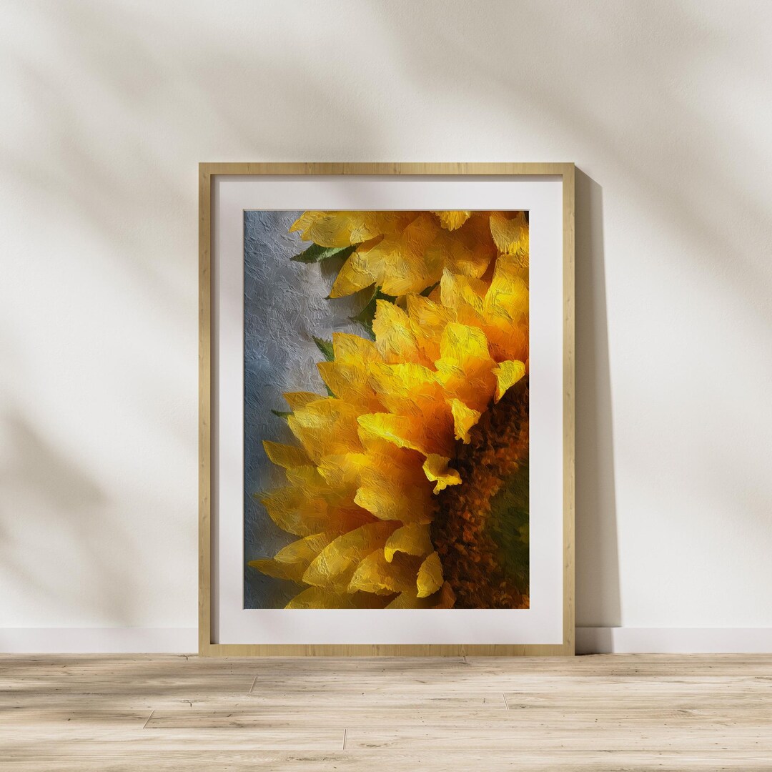 Sunflower Wall Art Floral Oil Painting Botanical Flower Print Rustic ...