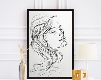 Continuous Line Art Woman Face Drawing Sleek Modern Artwork Elegant Wall Decor Minimalist Illustration Contemporary Art for Home
