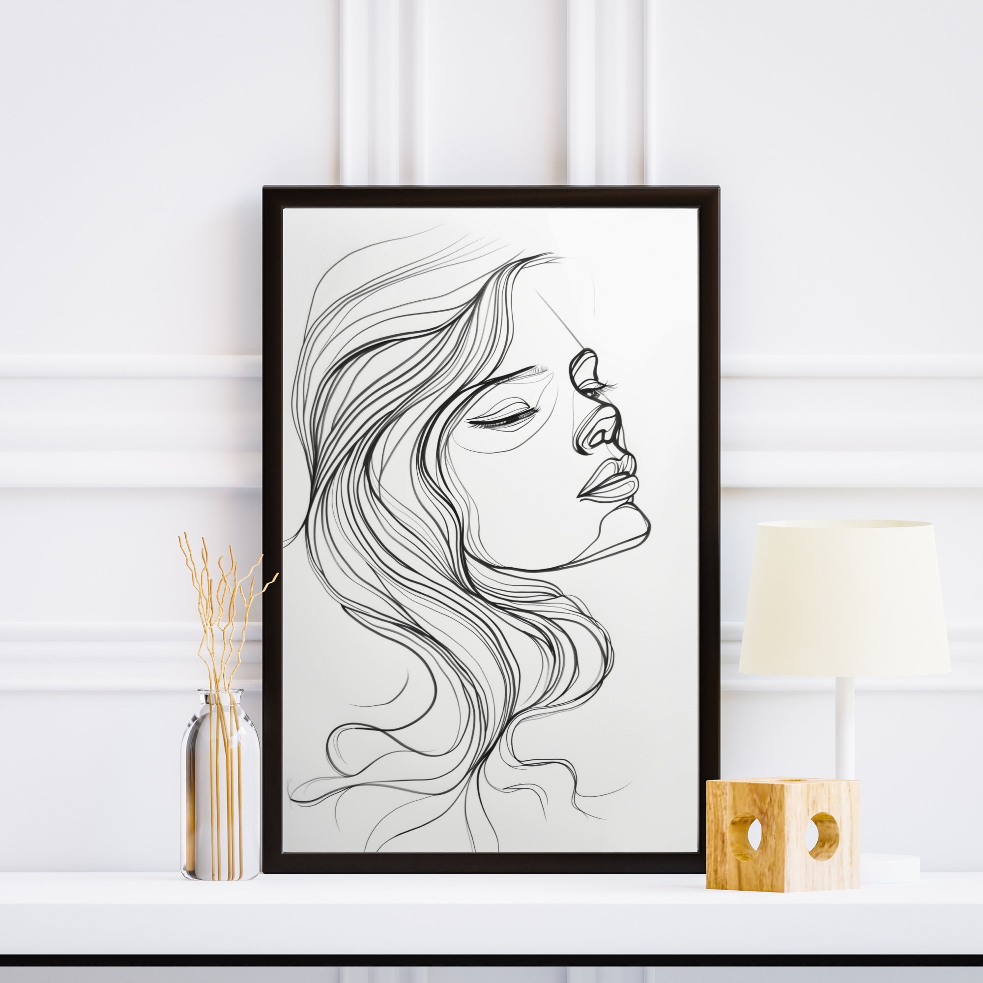 Continuous Line Art Woman Face Drawing Sleek Modern Artwork Elegant ...