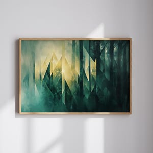 Abstract Forest Art for Nature Home Decor Forest Landscape Art Gift for Nature Lover Green and Gold Art for Living Room Modern Home Decor