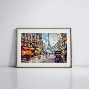 Vintage Parisian Art for Living Room Paris Street Art for Parisian Home Decor Paris Street Scene Antique Oil Painting Print French Cafe Art
