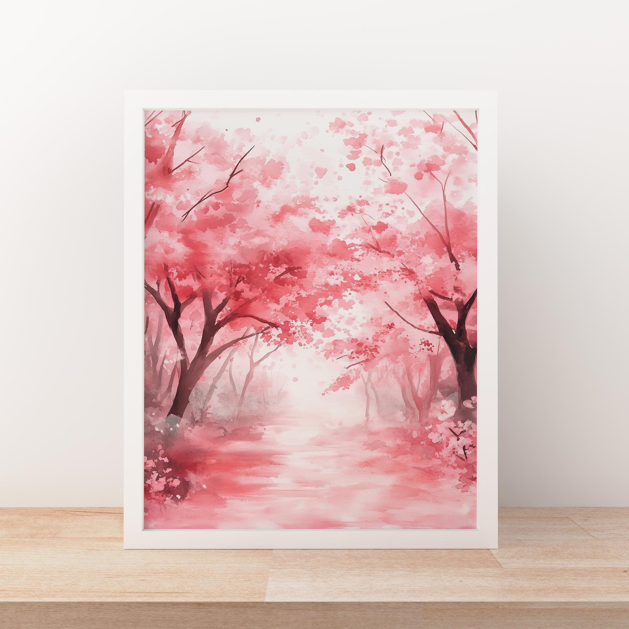 Japanese Cherry Blossom Tree Watercolor Print of Pink Sakura Blossoms ...