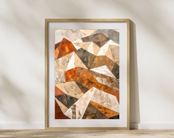 Geometrisk bergsväggkonst Bergskonstverk för naturinspirerad heminredning Jordfärgad abstrakt konst Modern heminredning för vardagsrum