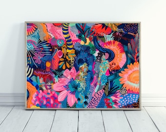 マキシマリストのホームデコレーションのための植物抽象アート。自然に