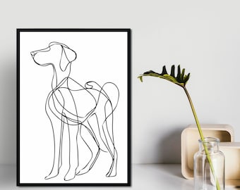 Hund Line Art Hundeliebhaber Geschenk Einfache Linie Kunstwerk Moderne schwarz-weiße Kunsthundeillustration für minimalistisches Wohnkulturgeschenk für Hundebesitzer