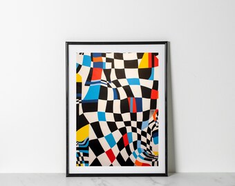 Checkered Artwork for Living Room Black and White Abstract Art Contemporary Modern Art Geometric Shape Wall Art Gift for Art Lovers