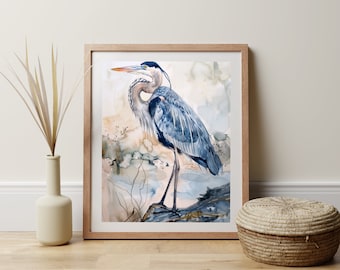 Impresión de garza azul grande de Audubon Bird of America, obra de arte inspirada en la naturaleza, regalo para amantes de las aves, arte natural para la decoración del hogar