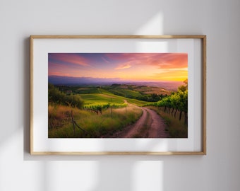 Italiaanse landschapskunst voor woonkamer Toscaanse wijngaard kunst aan de muur voor eetkamer Toscaanse plattelandskunst voor Toscaans decor glooiende heuvels kunst
