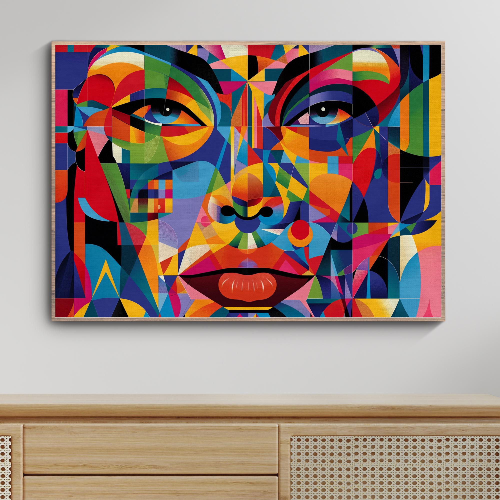 Abstract Face Art of Female Portrait Pose in Vibrant Colors Bold