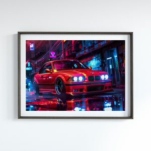 Impresión fotográfica de coche BMW E36 M3, regalo para amantes de los coches, arte de pared de BMW para entusiastas de los coches, regalo, póster de coche para garaje, regalo artístico para él, regalo para amantes de los coches