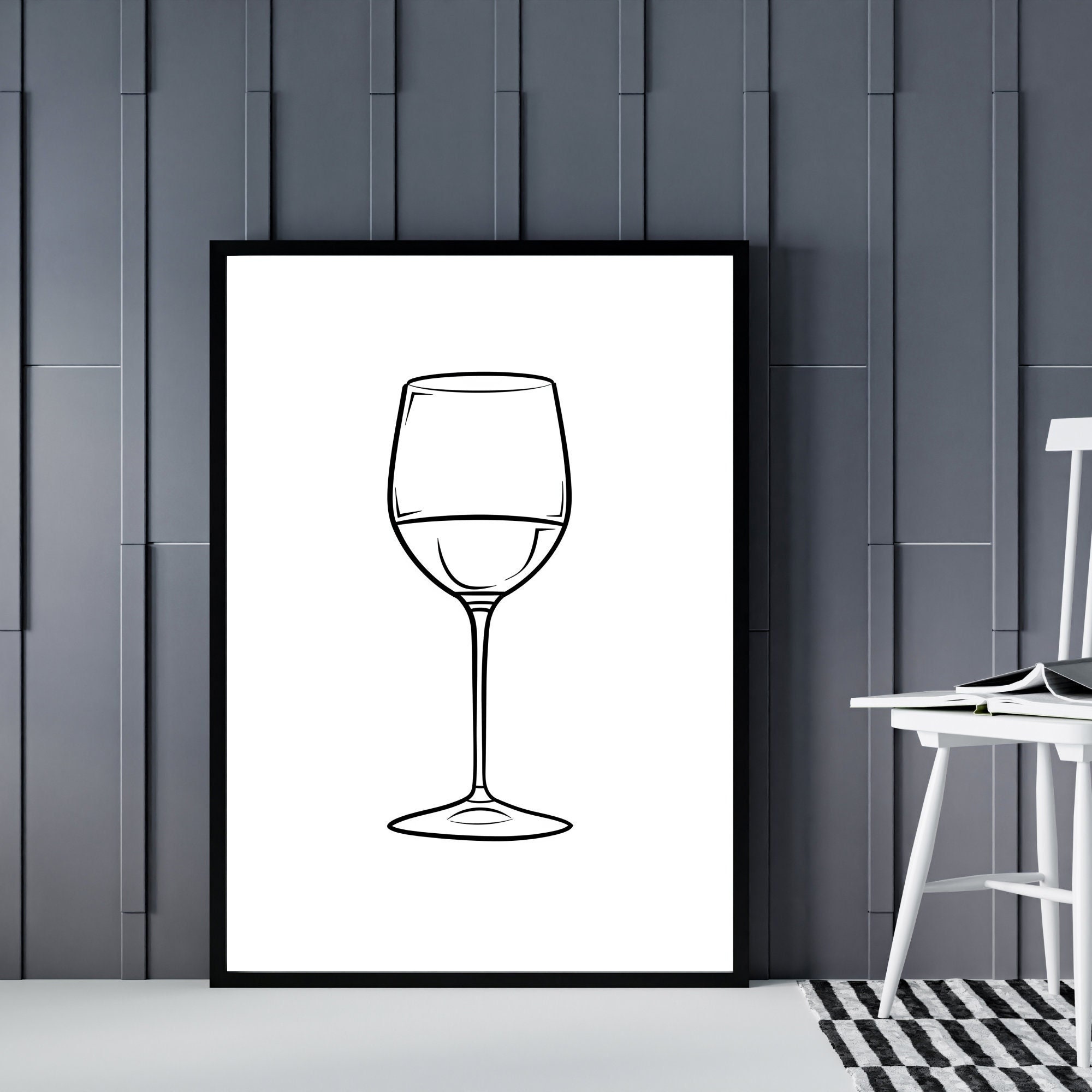 Wine Glass Drawing Simple Line Art Modern Elegant Wall Decor Minimalist  Style Clean Artwork Chic Illustration for Contemporary Home - Etsy