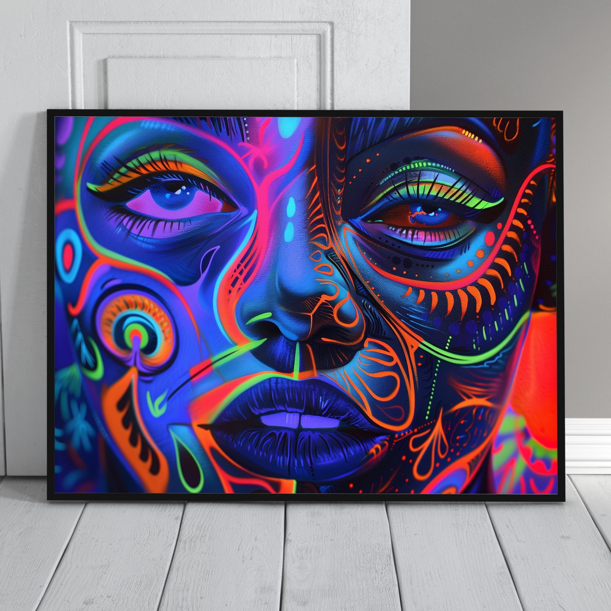 Abstract Face Art of Female Portrait Poses in Vibrant Colors Bold