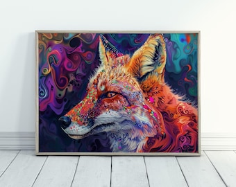 Abstract Fox Art Woodland Animal Wall Art Gift for Nature Lover Fox Illustration Colorful Animal Prints Maximalist Home Decor
