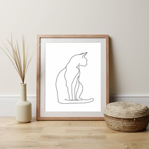 Cat Line Art Gift for Cat Lover Simple Line Artwork Modern Black White Art Cat Illustration for Minimalist Home Decor Gift for Cat Owner
