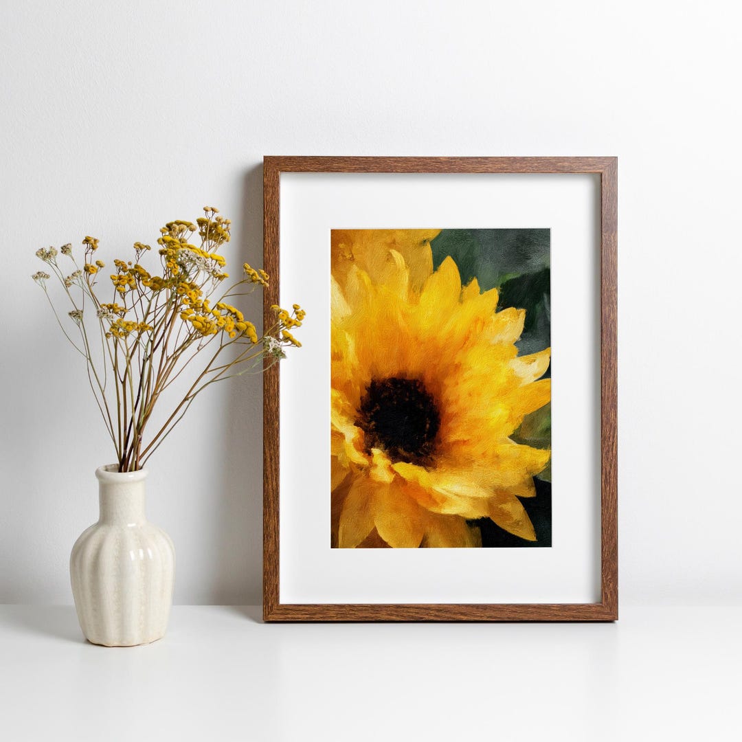 Sunflower Wall Art Floral Oil Painting Botanical Flower Print Rustic ...
