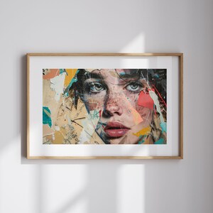 Abstract Woman Portrait Mixed Media Portrait for Maximalist Home Decor Colorful Abstract Artwork for Modernist Home Decor Housewarming Gift
