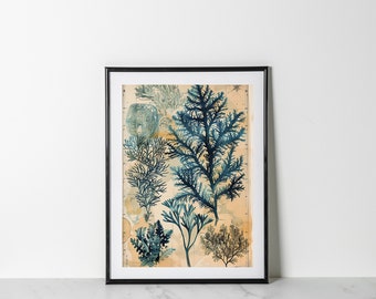 Seaweed Art for Aquatic Home Decor Ocean-Inspired Wall Art for Vintage Ocean Decor Blue and Green Artwork Marine Life Art Ocean Lover Gift