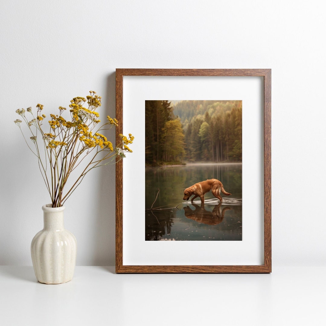 犬好きの方へのゴールデンレトリバーアートギフト 自然の中の犬アート